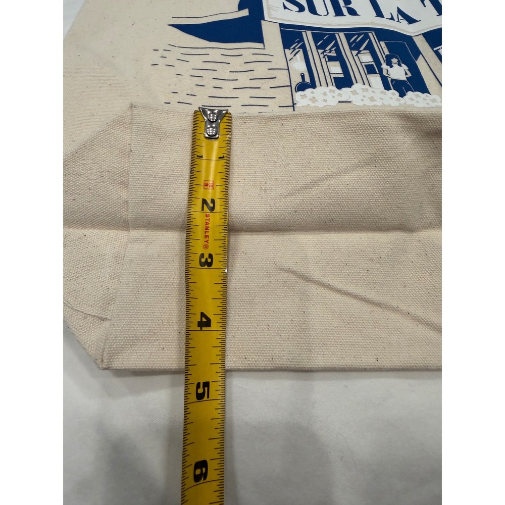 Sur La Table Shopper Tote Canvas Bag Pike Place Market Cream Blue NWT - Picture 5 of 11
